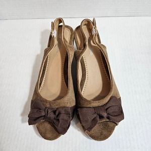 Brown CITE Women's Corduroy Slingback Wedge Open Toe Espadrille Size 8 Y2K Style